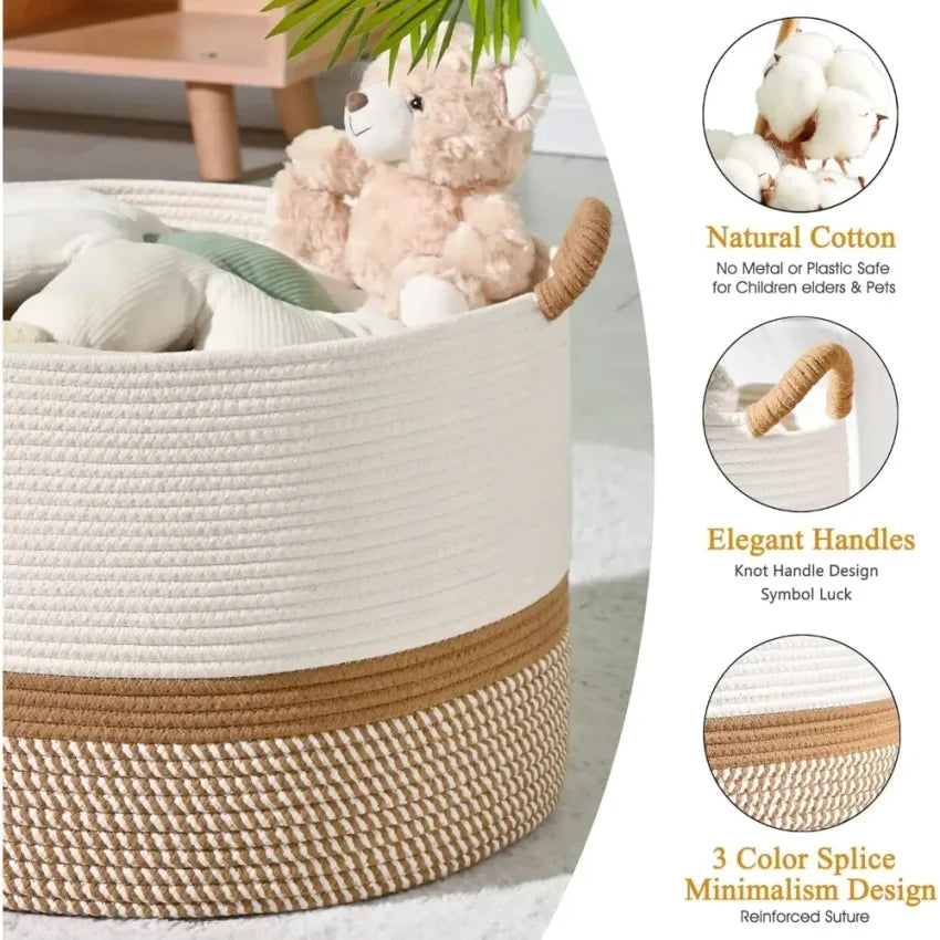Large Cotton Rope Woven Basket – Blanket & Laundry Storage