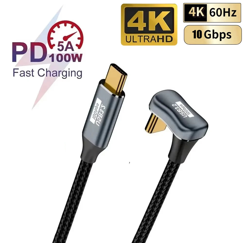 100W U-Shape USB-C Cable 10Gbps 5A Fast Charge 4K@60Hz