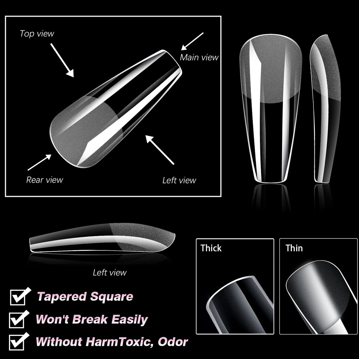 504pcs Acrylic Fake Nail Tips – 14 Styles, 12 Sizes | Misscheering