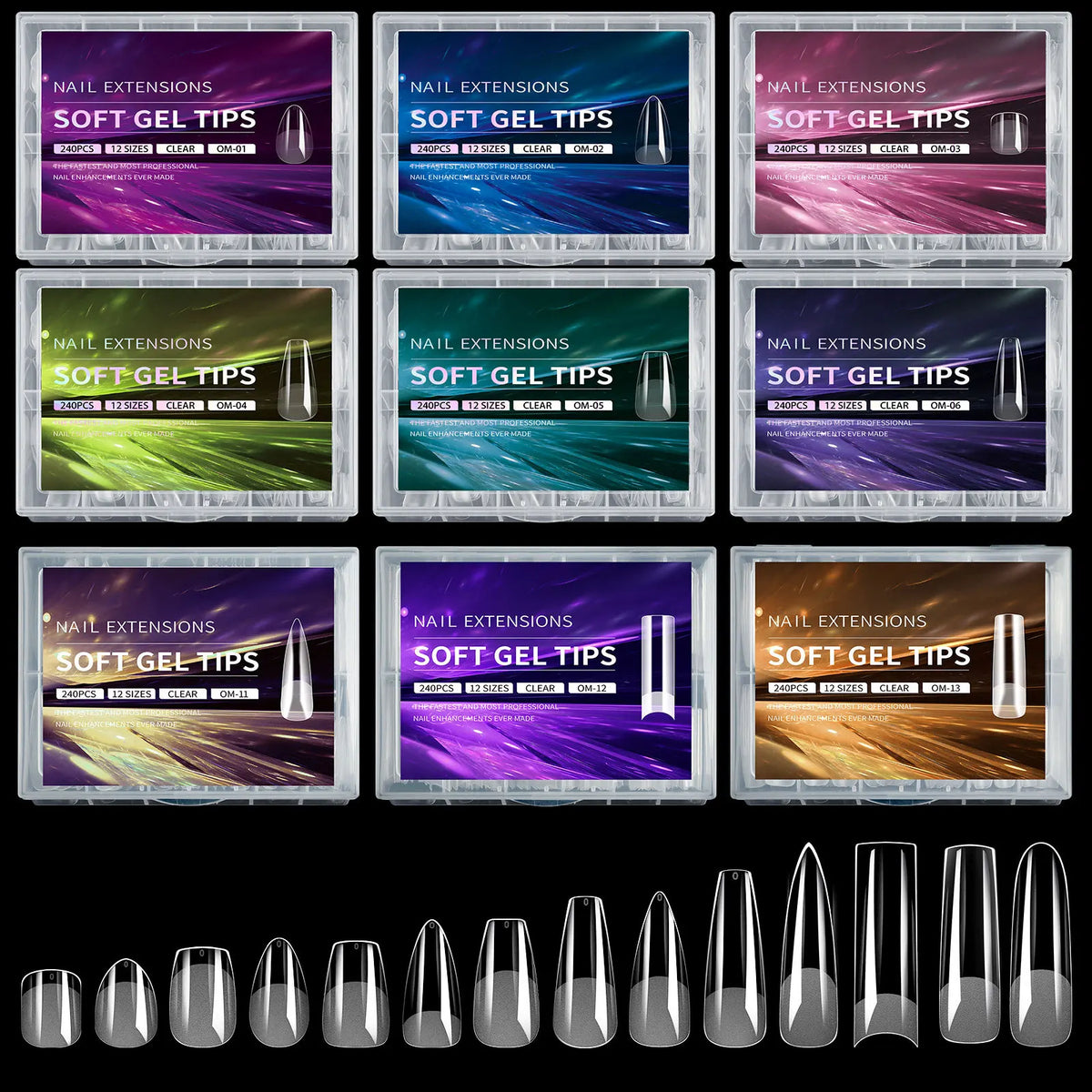 240pcs Soft Gel Nail Tips – Half Matte Clear Acrylic False Nails
