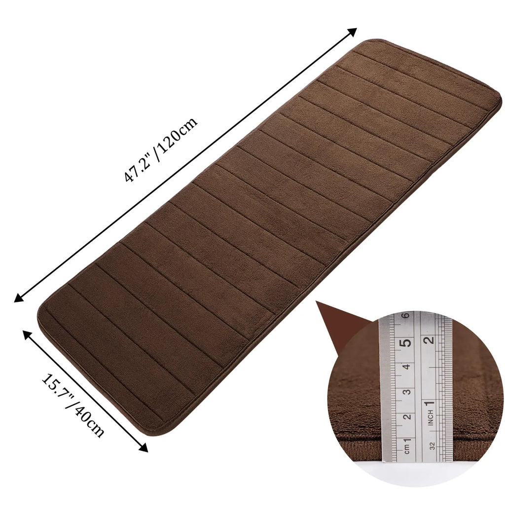 VIBE Memory Foam Bath Runner Rug – Brown Non-Slip 47 Inch