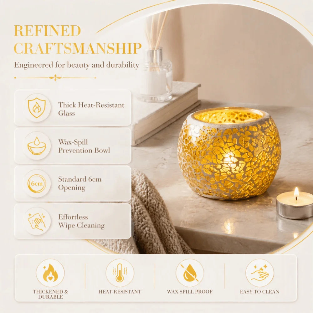 Mosaic Glass Candle Holder Round Bowl Votive Tea Light