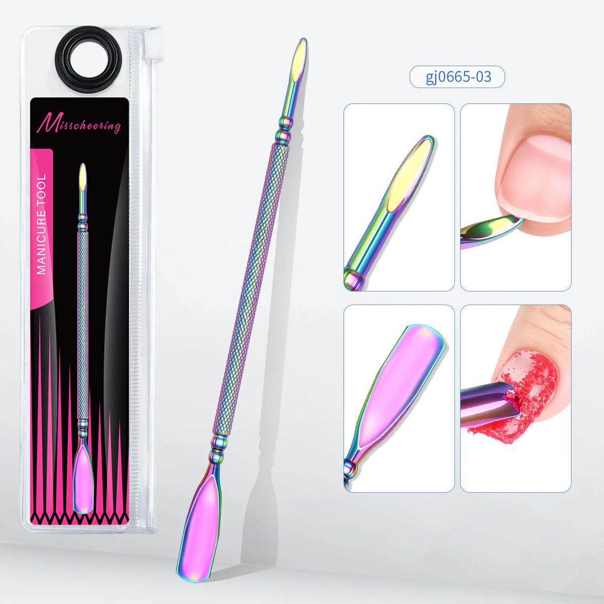 Rainbow Plated Double-Ended Cuticle Pusher | Stainless Steel