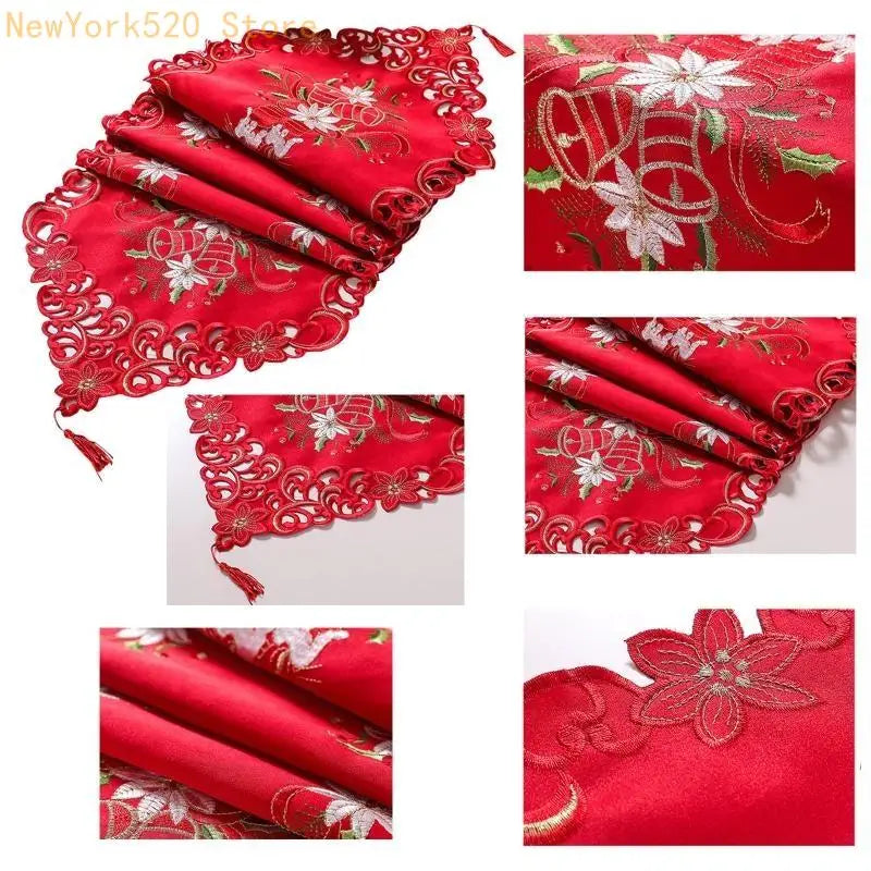 Holly Embroidered Christmas Table Runner 38×176 cm