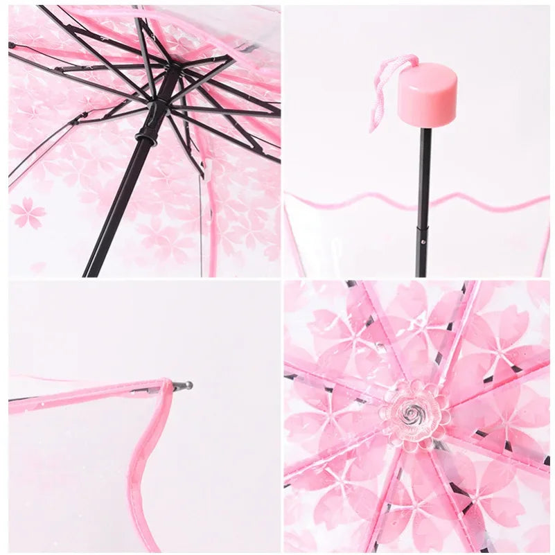 Transparent Cherry Blossom Folding Umbrella – UV & Rain