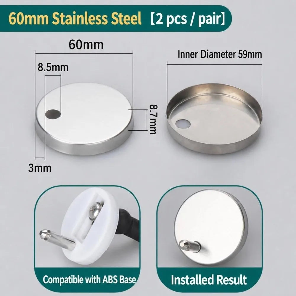 Toilet Bolt Caps PVC & Stainless Steel 55/60/65mm | 1 Pair