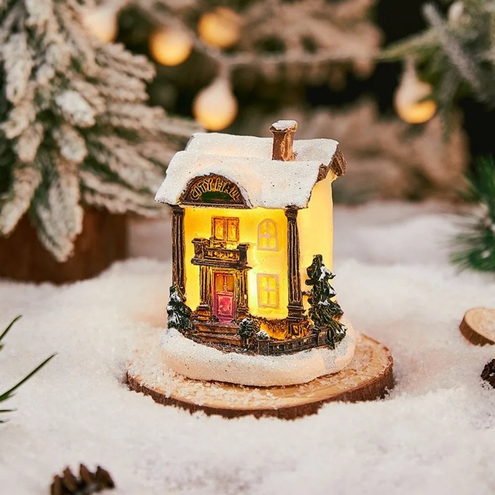 LED Miniature Christmas Light House Resin Winter Village Ornament