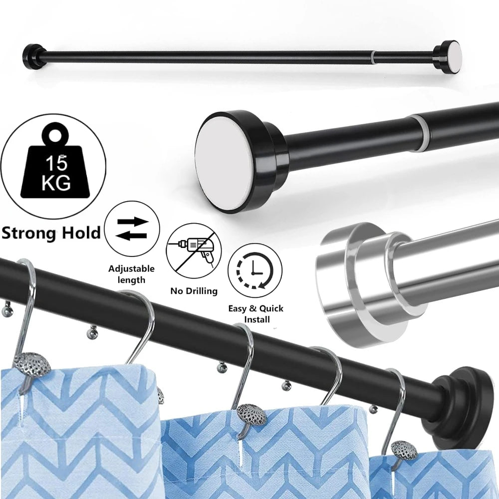 No-Drill Tension Shower Curtain Rod Adjustable 50–260cm | VIBE