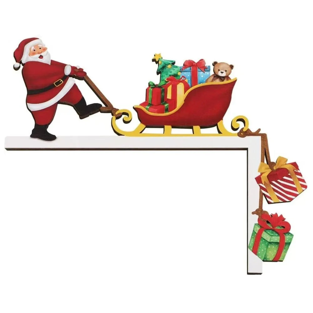 Wooden Christmas Corner Sign – Elk Snowman Santa Door Decor