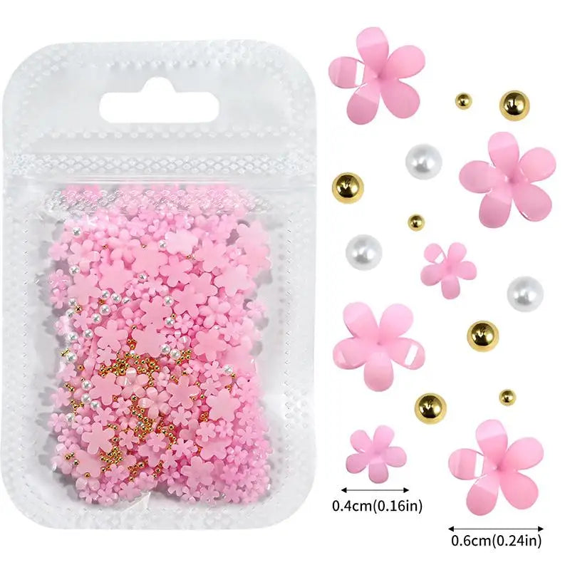 12-Grid 3D Flower Nail Art Charms – Rhinestones & Beads Kit