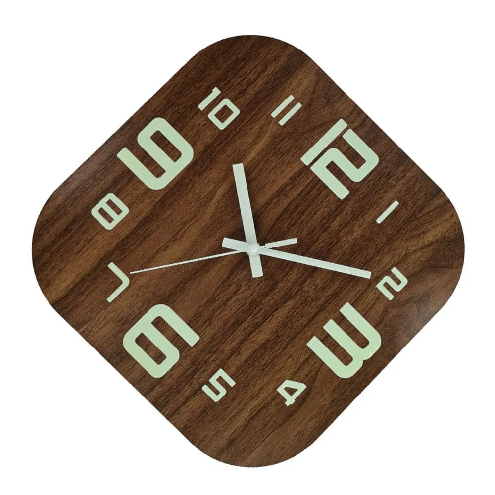 12-Inch Glow in the Dark Silent Wooden Wall Clock – Brown