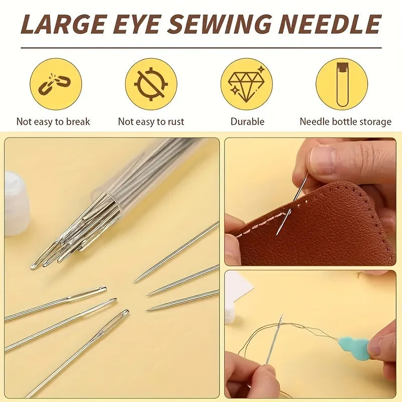 40pcs Large Eye Stainless Steel Sewing Needles – Assorted Set