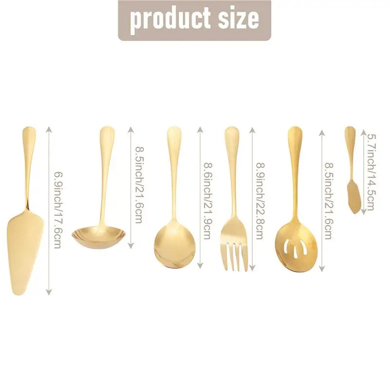 6-Piece Stainless Steel Serving Flatware Set | Cake Server & Spoons
