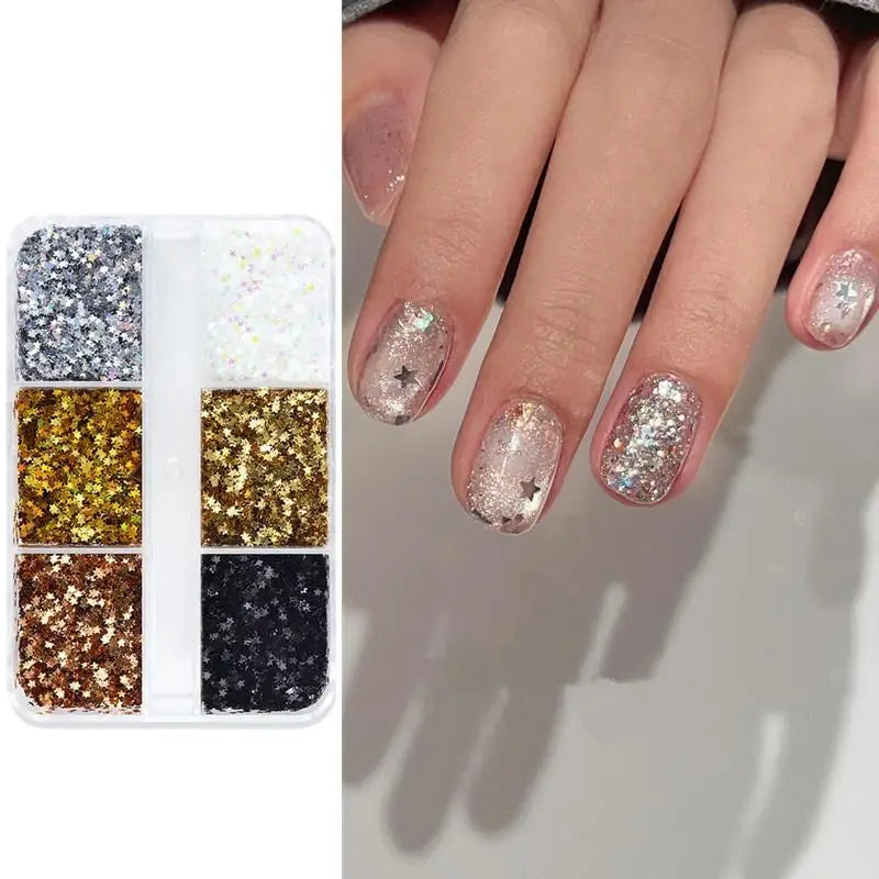 1mm Star Nail Glitter – 6-Color Sparkling Pentagram Nail Art