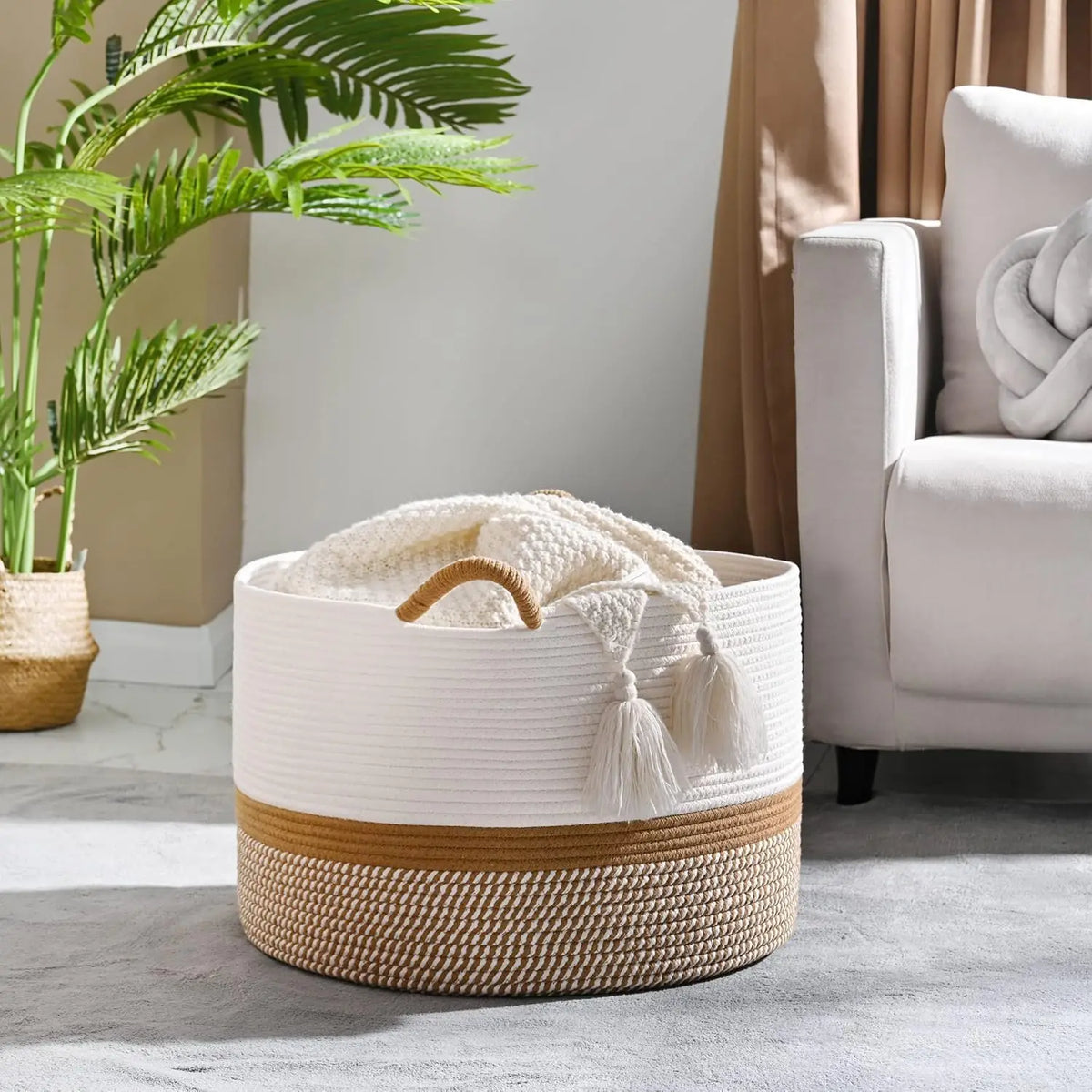 Large Cotton Rope Woven Basket – Blanket & Laundry Storage