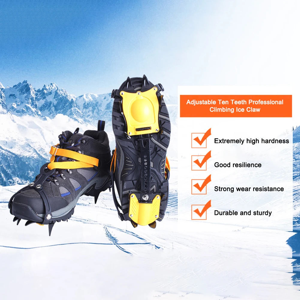 10-Tooth Steel Ice Crampons | Anti-Slip Snow Grips + Bag