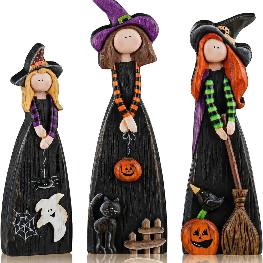 Wooden Scarecrow & Witch Tabletop Halloween Decor Set