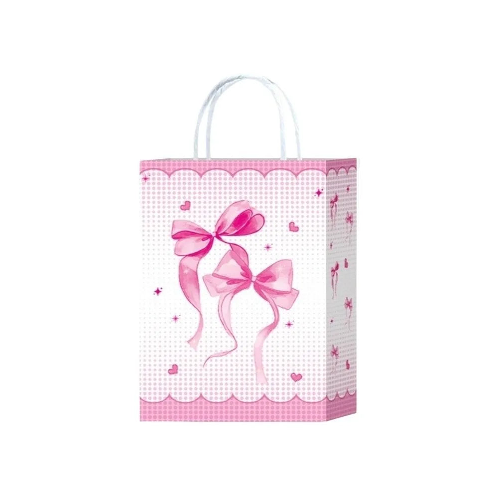 5-Pack Pink Kraft Paper Gift Bags with White Bow | Birthday