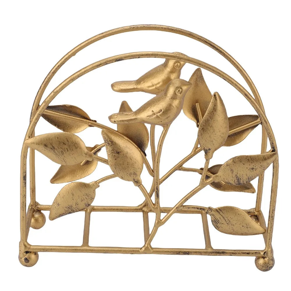 Vintage Gold Bird Napkin Holder – Rustic Bronze Iron Tissue Stand