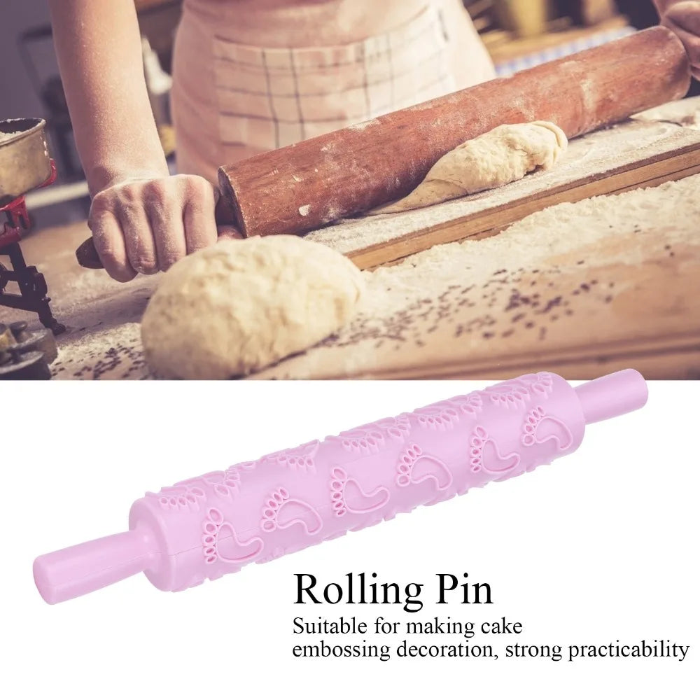 Fondant Embossing Rolling Pin – Food-Grade PP Rose & Feet Pattern
