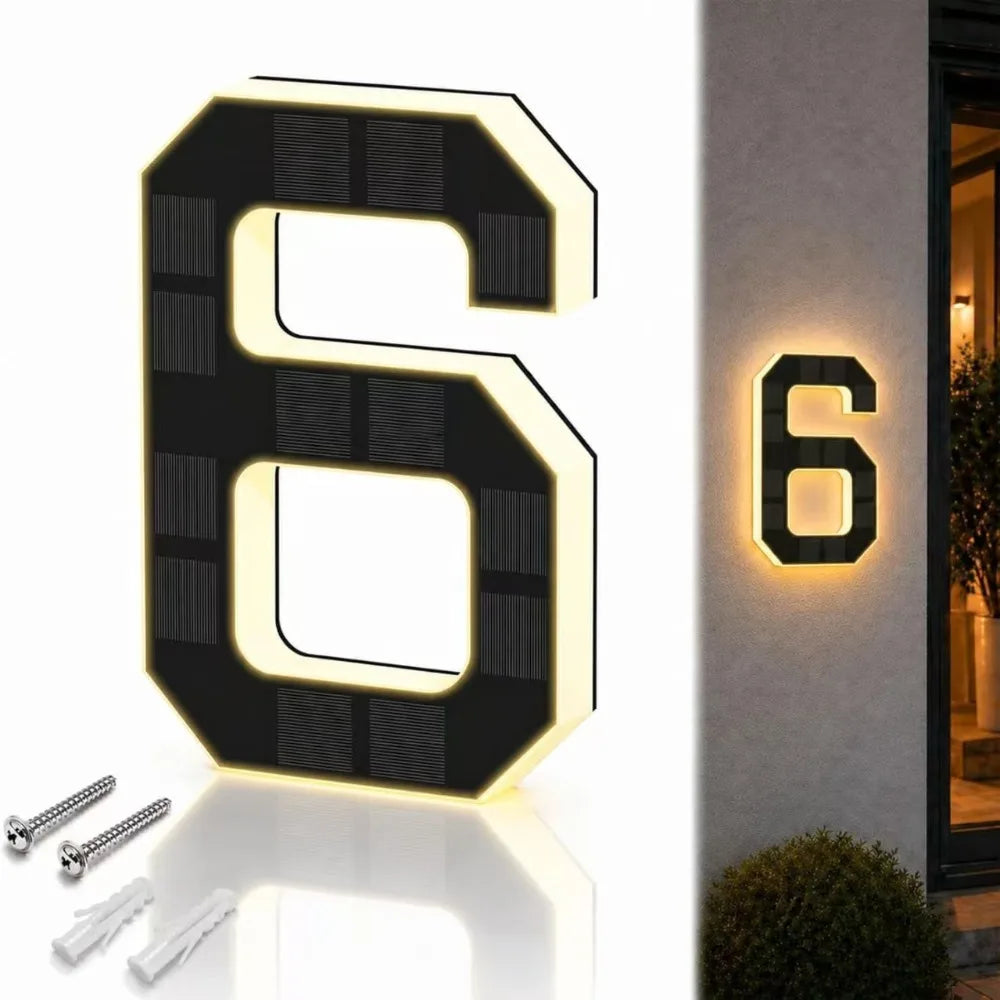Solar LED House Numbers 6.7" IP44 Waterproof Auto Light-Up