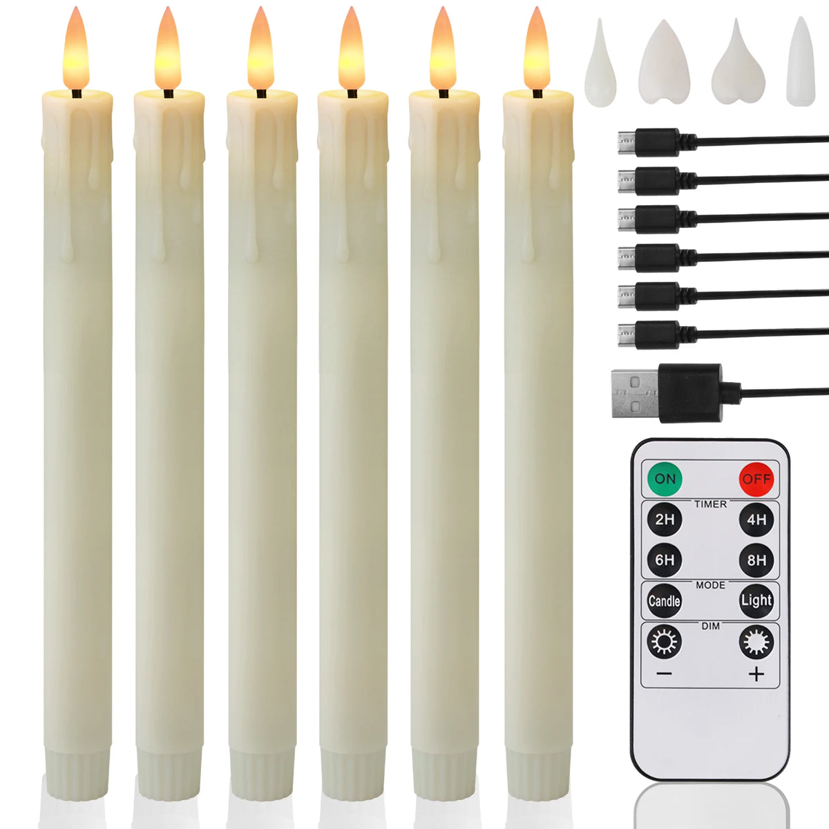 USB Rechargeable Flameless LED Candles with Remote – 6 Pack
