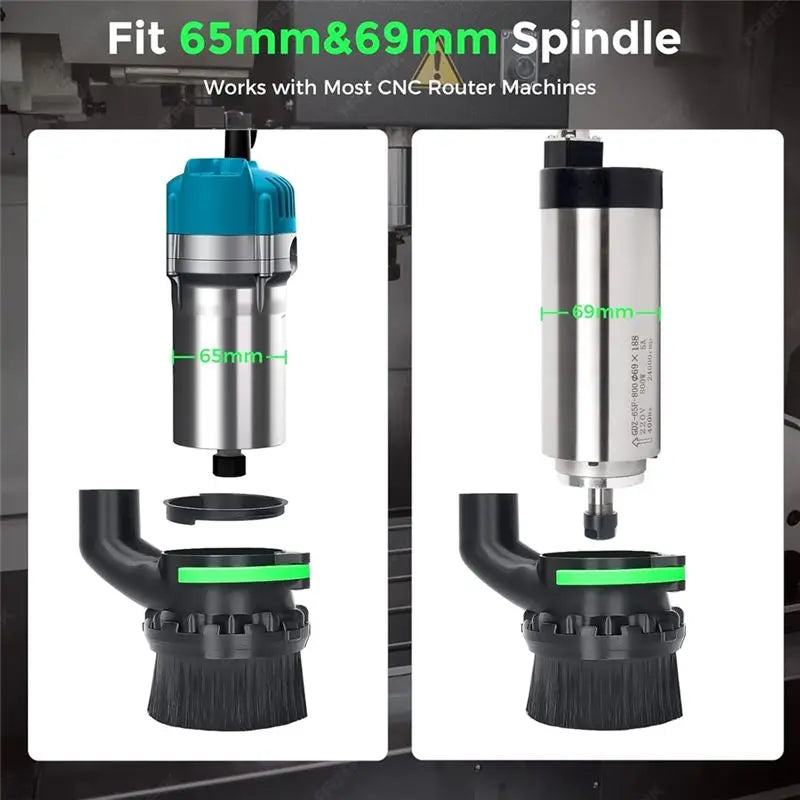 CNC Router Dust Shoe 65mm 69mm – Dual Brush & Quick-Release