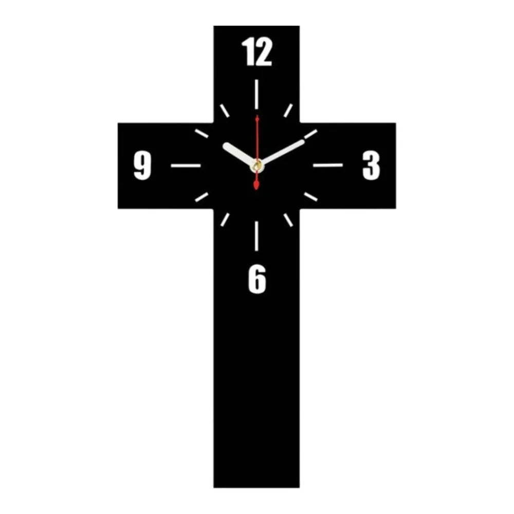 Vintage Solid Wood Cross Wall Clock – Silent Quartz