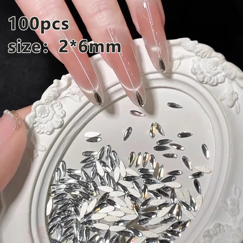 100Pcs Horse Eye Zircon Nail Rhinestones Clear 3D Flatback Gems