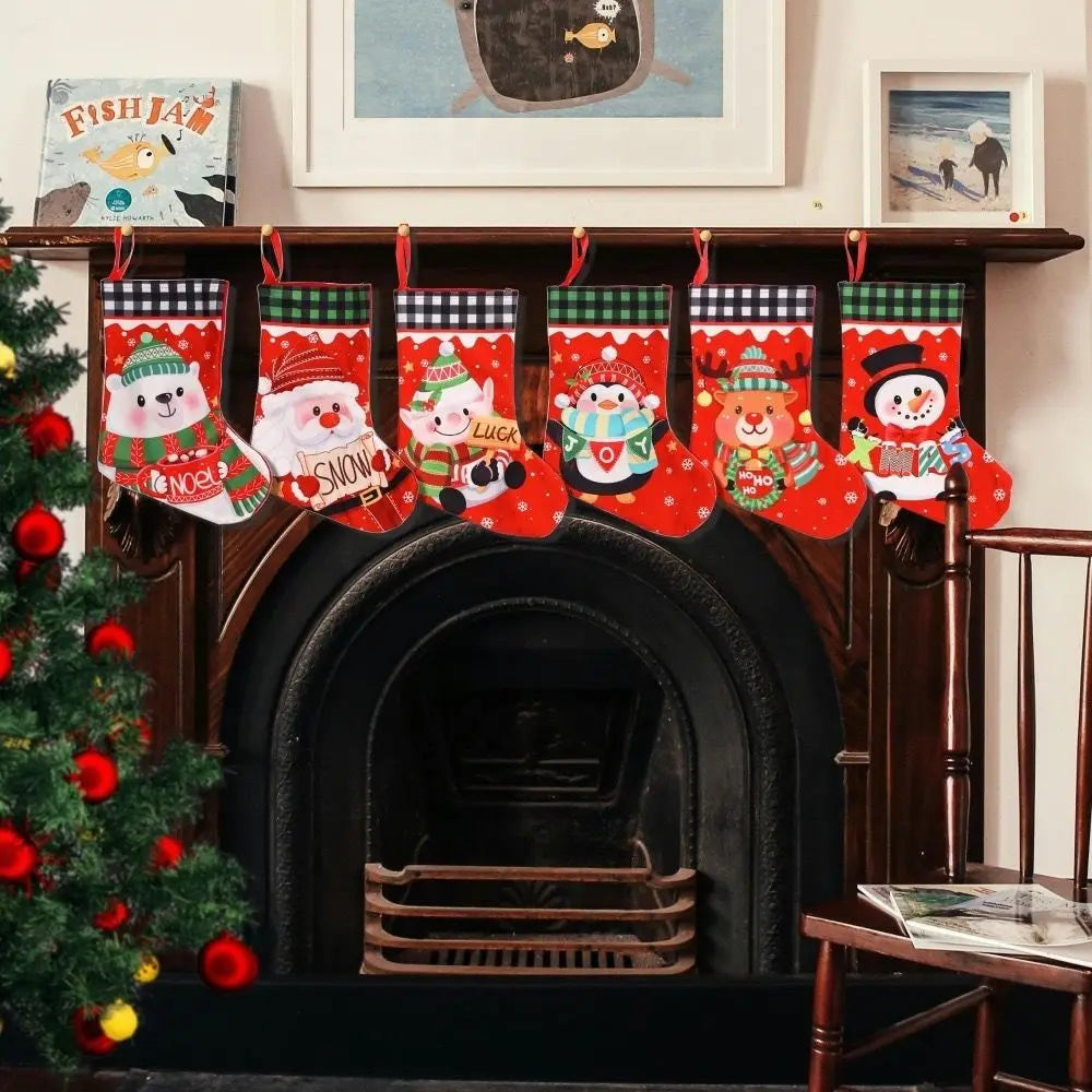 Large Cloth Christmas Stockings – Multicolor DIY Xmas Gift Bags