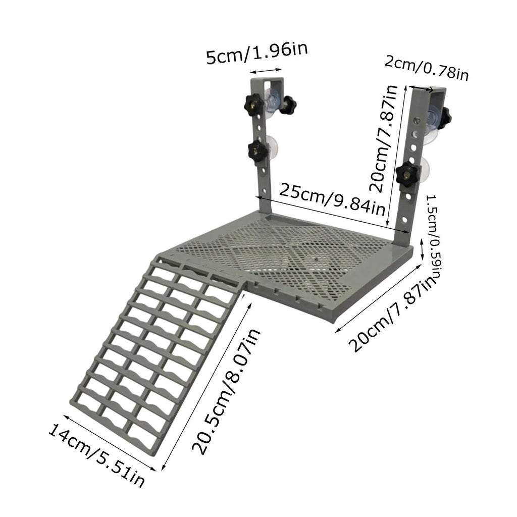 Hanging Turtle Basking Platform with Suction Cups & Non-Slip Ramp