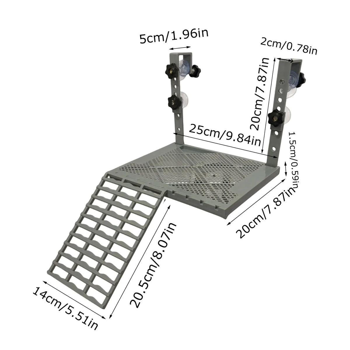 Hanging Turtle Basking Platform with Suction Cups & Non-Slip Ramp