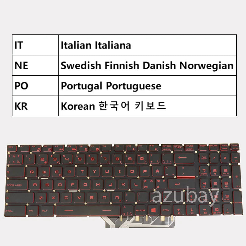 Red Backlit MSI Laptop Keyboard GL62 GL72 GL73 Multi-Language