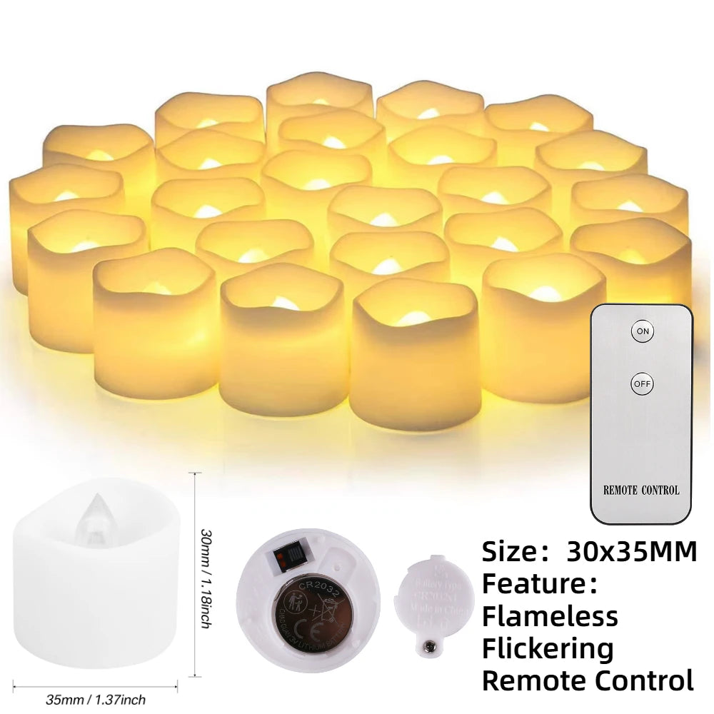 12/24 Pack Flameless LED Tea Light Candles Battery Operated