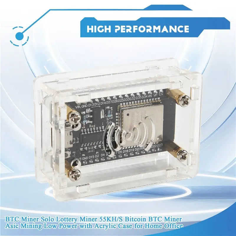 BTC Solo Lottery Miner 55KH/S ASIC Bitcoin Miner + Acrylic Case