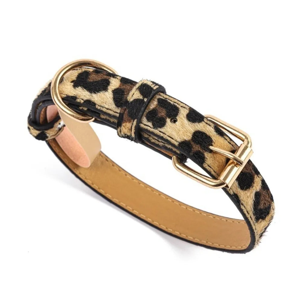 Leopard Print PU Leather Dog Collar – Adjustable S/M/L