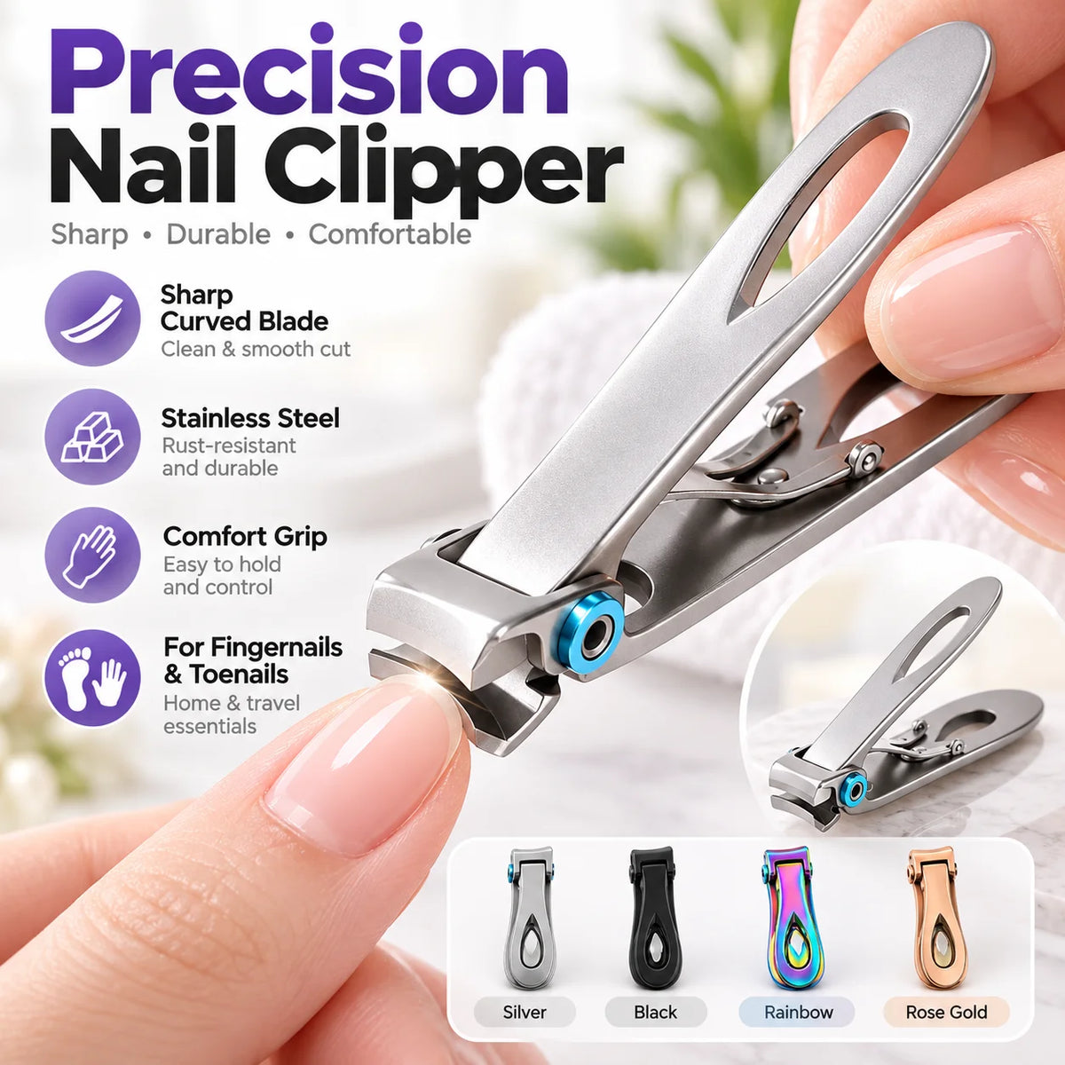 Stainless Steel Nail Clippers – Fingernail & Toenail Trimmer