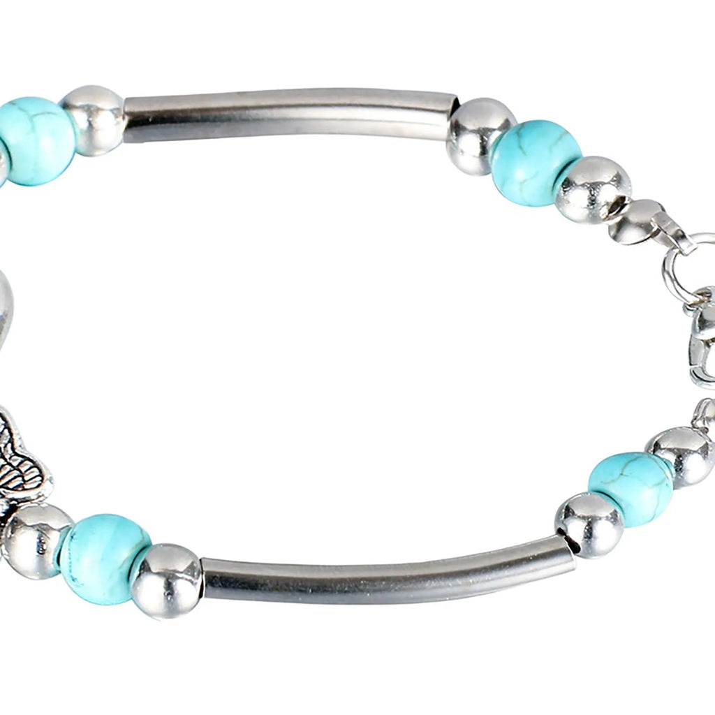 Vintage Turquoise Butterfly Bracelet – Bohemian Silver Chain