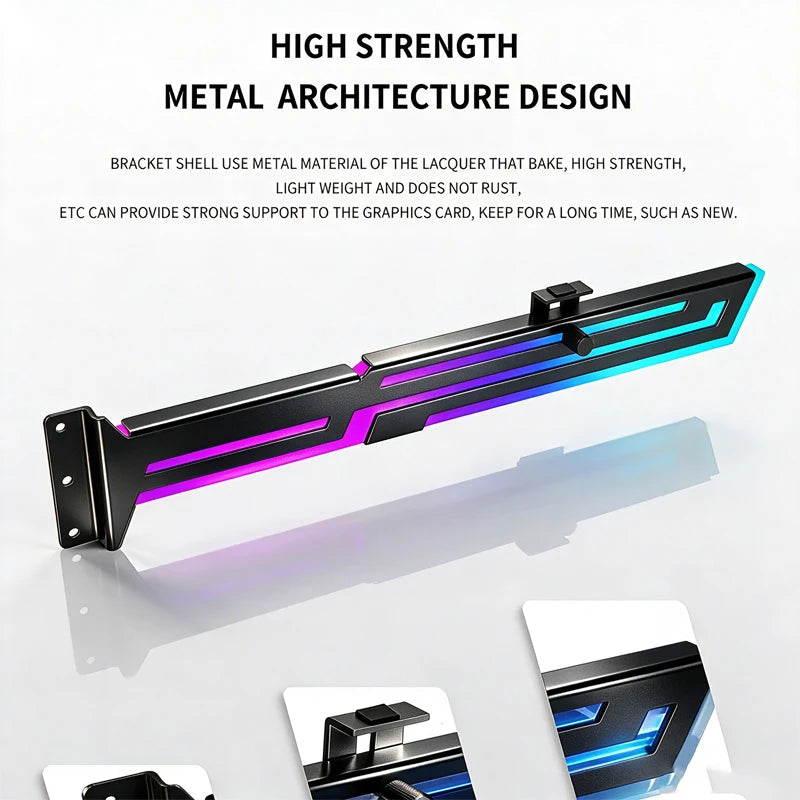 Horizontal GPU Bracket with ARGB Lighting for PC Builds