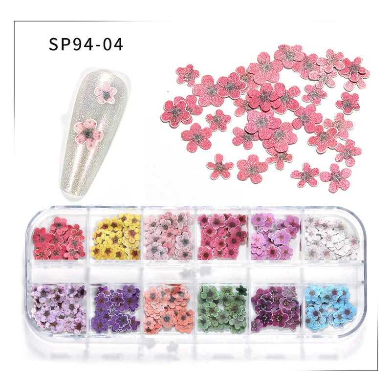 12-Grid Autumn Leaf Nail Sequins & Floral Charm Decoration Set