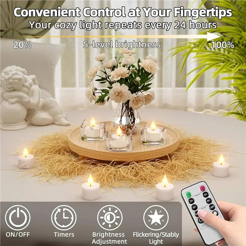 48-Pack Rechargeable Flameless LED Tea Light Candles with Remote