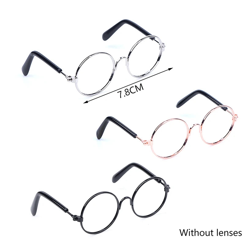 Miniature Round Frame Lensless Eyeglasses for 20cm Dolls