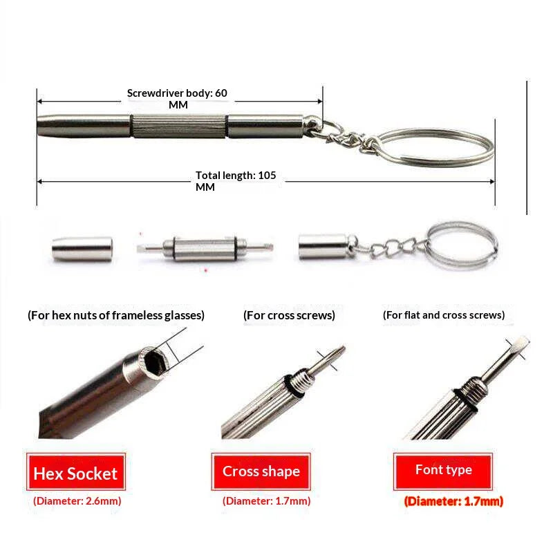 3-in-1 Mini Keychain Screwdriver – Glasses & Watch Repair
