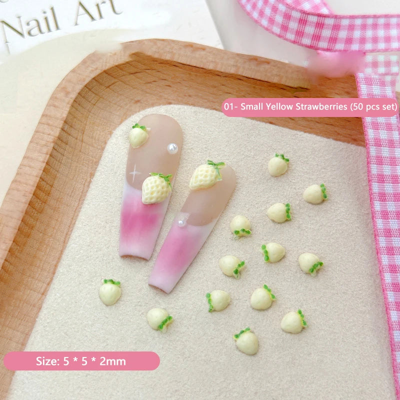 50PCS 3D Strawberry Nail Charms Resin Fruit DIY Nail Art Decor
