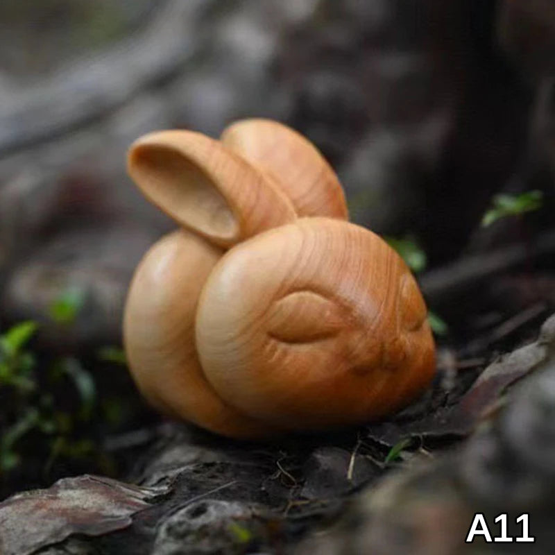 Wood Carved Easter Bunny Figurine – Cute Rabbit Ornament Gift