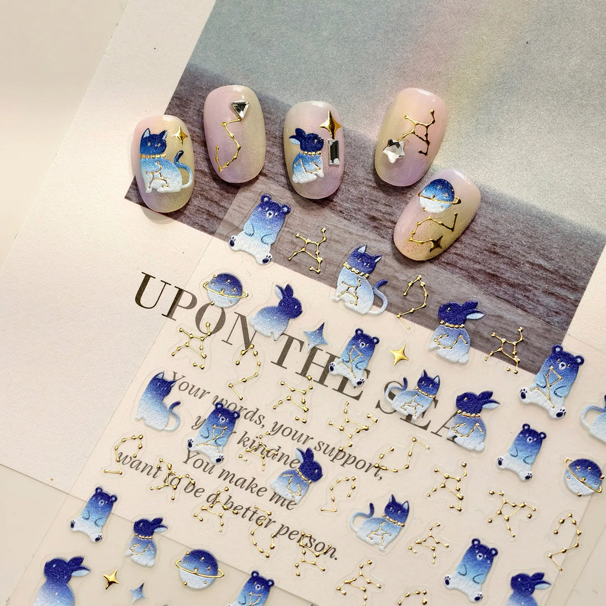 5D Kawaii Animal Nail Art Stickers – Bear, Cat & Star Decals