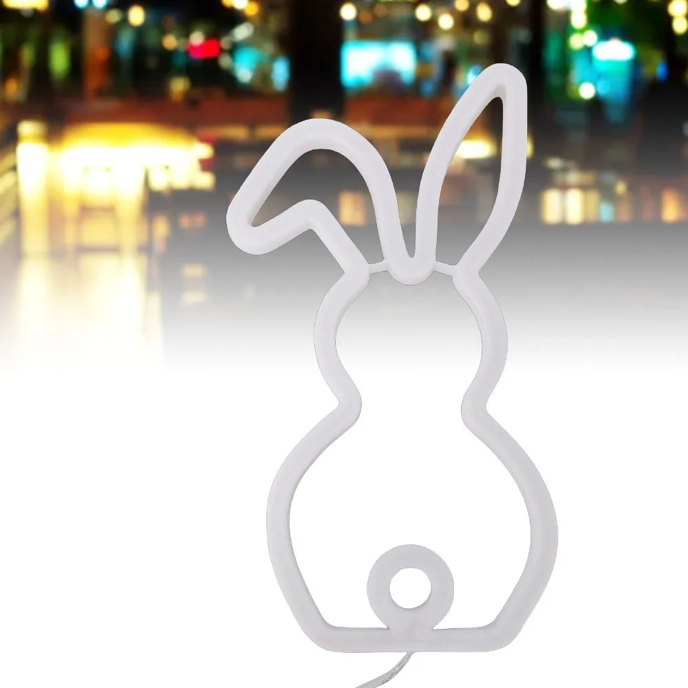 LED Bunny Neon Sign USB Battery Powered Wall Decor Light