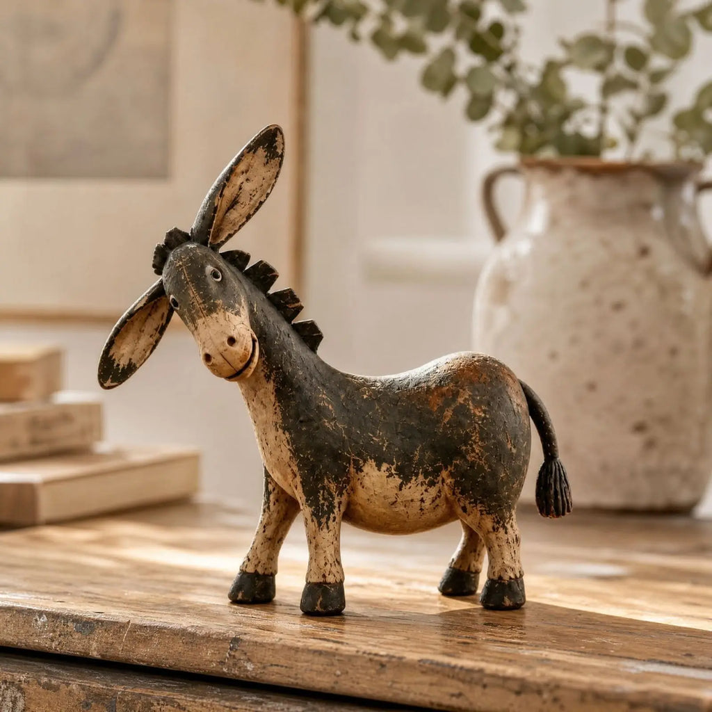 Rustic Donkey Figurine – Farmhouse Tabletop Decor Ornament