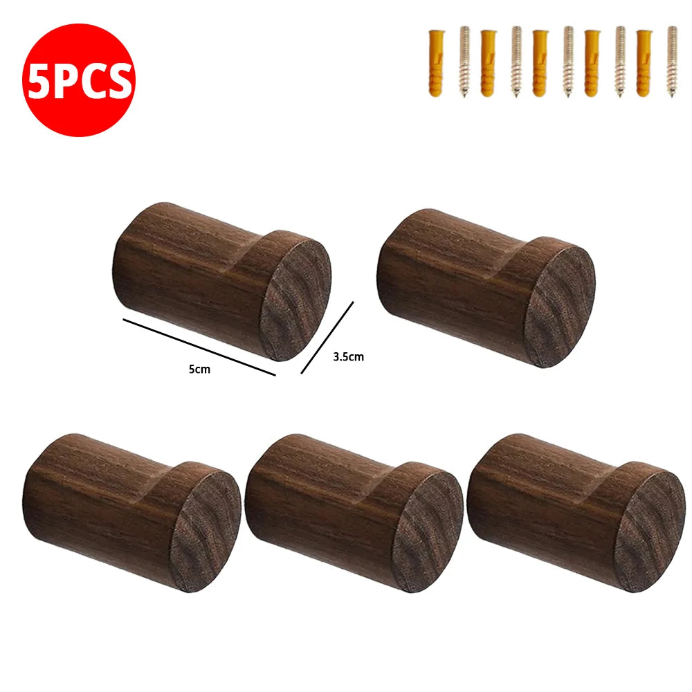 Walnut Wood Wall Hooks for Coats, Hats, Keys & Bags