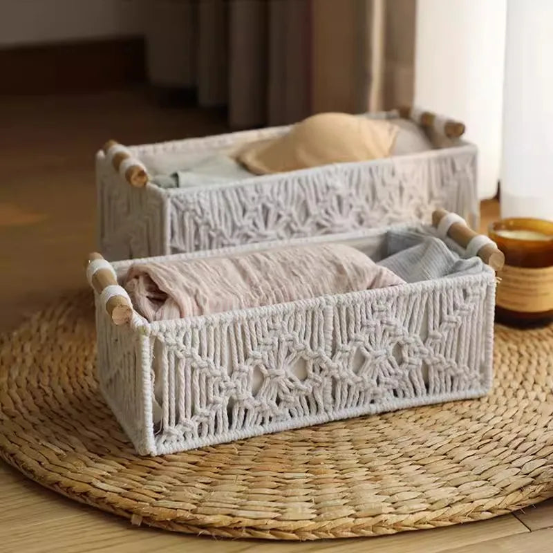 Nordic Cotton Rope Storage Basket | Rectangle Desktop Organizer